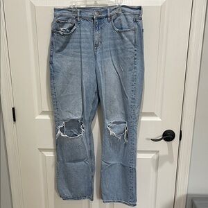 American Eagle Outfitters Distressed Straight Leg Jeans - Light Blue